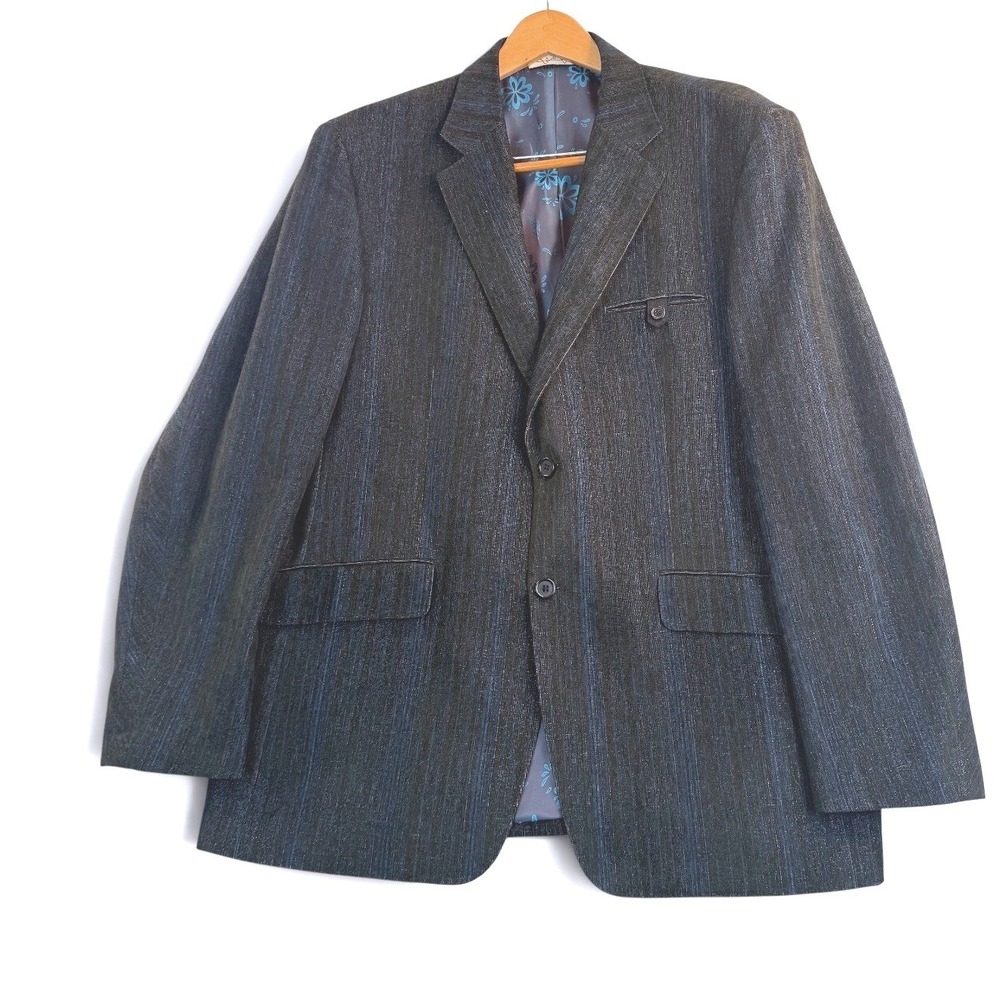 Haupt Sport Coat German58=US 48 Blazer Dark Blue/Black Blue Stripe Floral Lining